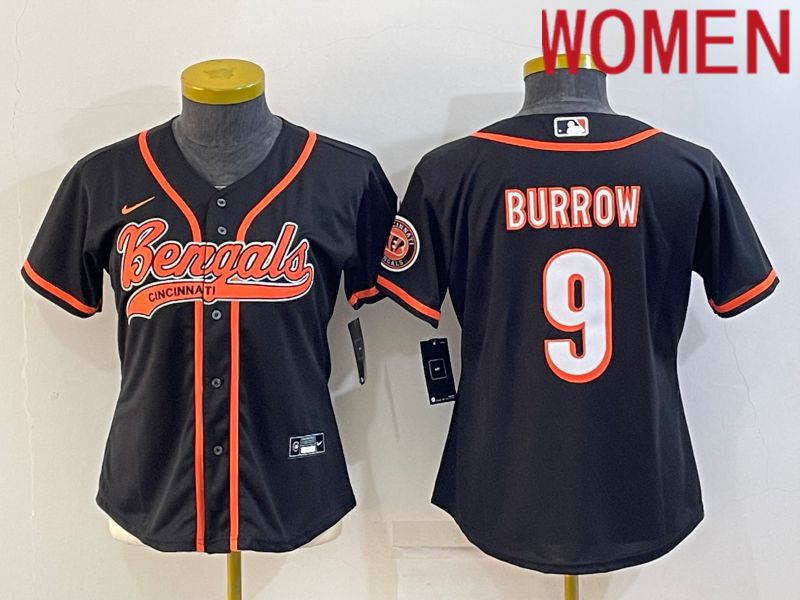 Women Cincinnati Bengals #9 Burrow Black 2022 Nike Co branded NFL Jerseys->women nfl jersey->Women Jersey